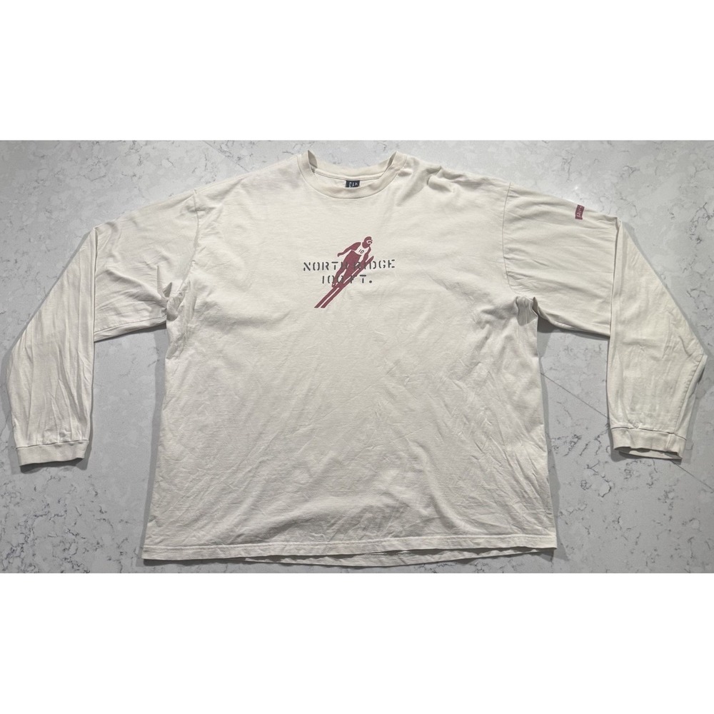 VTG 90s GAP Northridge Ski Long Sleeve T-Shirt Mens 2XL XXL Cream Made In USA